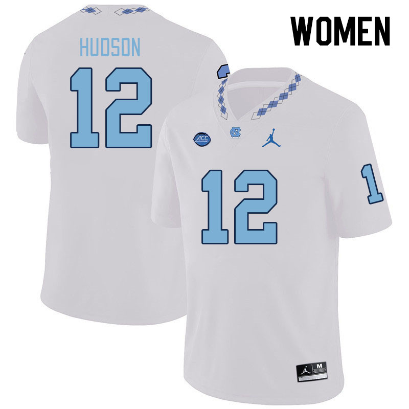 Women #12 Tad Hudson North Carolina Tar Heels College Football Jerseys Stitched-White